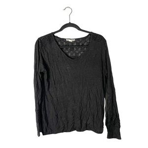 Ruff Hewn Casual Black Linen Blend Floral Lace Long Sleeve Blouse Size Medium